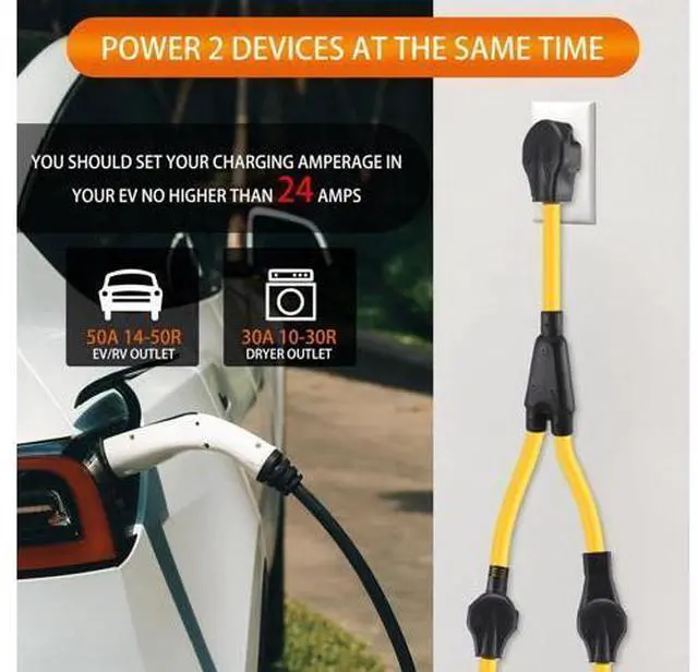 Alt view image 7 of 7 - 30-amp Y-splitter for RVs/EVs, compatible with NEMA 10-30P to 14-50R/10-30R adapters (3-pin 30A to 4-pin 50A), for EV/RV charging, STW 10 AWG, with safety ground wire, 3 feet