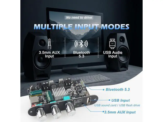 Alt view image 4 of 5 - ZK-1001U Mono Amplifier Board with TWS, 100W Power Output, Car Amplifier Wide Voltage Input 9-24V, Support USB/AUX/Bluetooth, Black