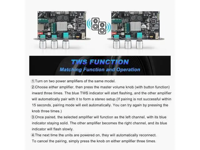 Alt view image 3 of 5 - ZK-1001U Mono Amplifier Board with TWS, 100W Power Output, Car Amplifier Wide Voltage Input 9-24V, Support USB/AUX/Bluetooth, Black