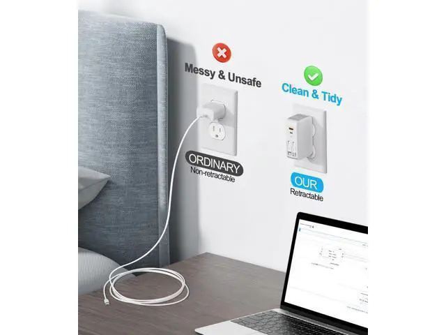 Alt view image 7 of 7 - 4-in-1 Retractable Wall Charger with Dual Cables, 40W Retractable Cell Phone Charger Wall Plug with Dual USB Ports, 20W USB C Charger Block Fast Charging for iPhone 17 16 15 14 13, LG, Galaxy S24 23,
