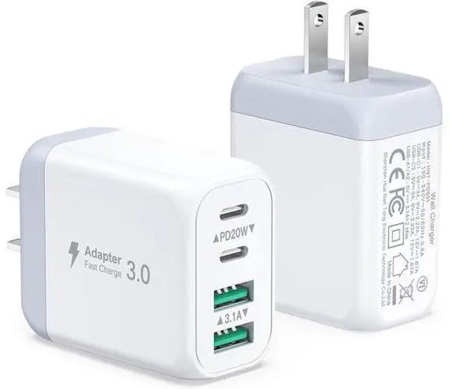 Main image of USB C Charging Block, 2-Pack 40W 4-Port USB C Wall Charger Quick Charge Dual Port PD Power Adapter + QC Dual Wall Plug Multi-Port Type C Brick Charger for iPhone 16 15 14 13 12 11 Pro Max XS
