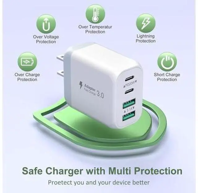 Alt view image 2 of 7 - USB C Charging Block, 2-Pack 40W 4-Port USB C Wall Charger Quick Charge Dual Port PD Power Adapter + QC Dual Wall Plug Multi-Port Type C Brick Charger for iPhone 16 15 14 13 12 11 Pro Max XS