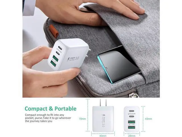 Alt view image 6 of 7 - USB C Charging Block, 2-Pack 40W 4-Port USB C Wall Charger Quick Charge Dual Port PD Power Adapter + QC Dual Wall Plug Multi-Port Type C Brick Charger for iPhone 16 15 14 13 12 11 Pro Max XS