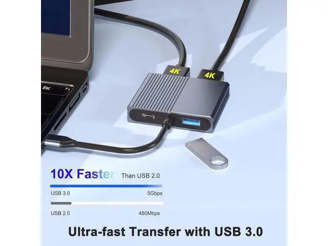 Alt view image 3 of 7 - Laptop Docking Station Dual Monitor, USB C Docking Station for Dell/HP/Lenovo/Mac, Dual HDMI Adapter for 2 Monitors, USB Type-C Hub with USB3.0/PD, USB C to Dual HDMI Adapter