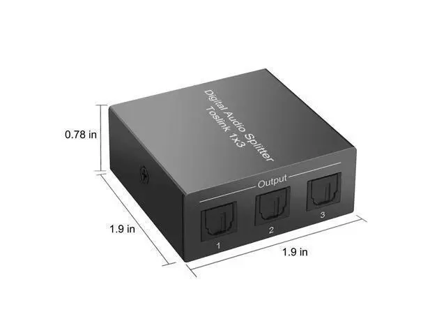 Alt view image 3 of 7 - 3-Port Toslink Splitter with Fiber Optic Cables (1 in 3 out) Premium Digital Fiber Optic Audio Splitter Aluminum SPDIF Toslink Fiber Optic Audio Splitter Dolby Digital DTS 5.1 PCM Stereo Support LPCM