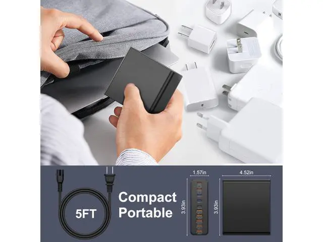 Alt view image 4 of 6 - 420W USB-C Charger Block, 10-Port Charging Station GaN Fast Charging C-Type and USB-A Wall Charger Adapter, Compatible with MacBook Pro/Air, iPhone, iPad, Dell XPS, Samsung Galaxy (Black)