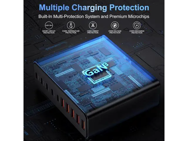 Alt view image 5 of 6 - 420W USB-C Charger Block, 10-Port Charging Station GaN Fast Charging C-Type and USB-A Wall Charger Adapter, Compatible with MacBook Pro/Air, iPhone, iPad, Dell XPS, Samsung Galaxy (Black)