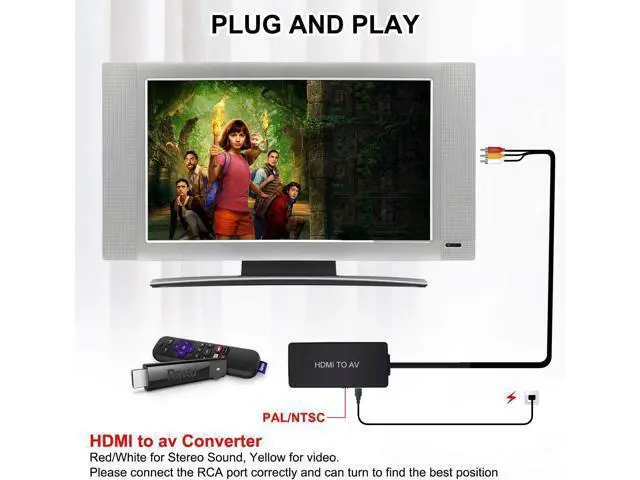 Alt view image 6 of 7 - HDMI to RCA converter, HDMI to composite video to audio converter adapter, HDMI to AV, support for Xbox, Switch, TV Stick, Blu-ray, DVD player, PAL/NTSC