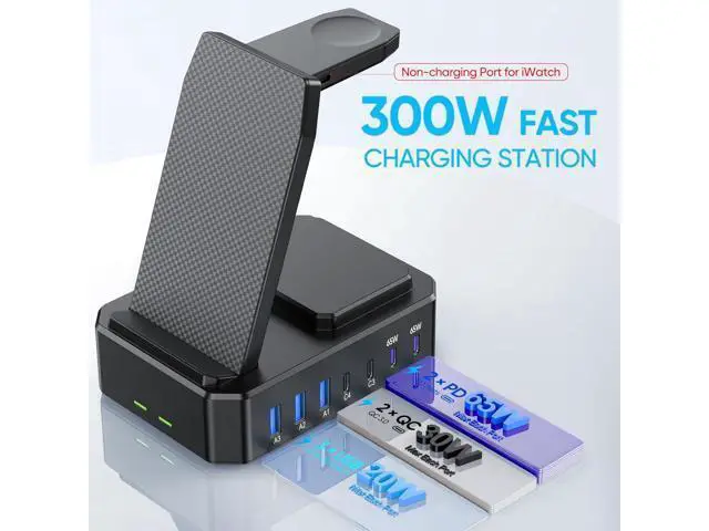 Alt view image 5 of 6 - 300W charging station for multi-device Apple, 10-in-1 wireless charger for iPhone, GaN III USB C 65W PD fast charging cradle base for MacBook, iWatch and Airpods (Apple only)