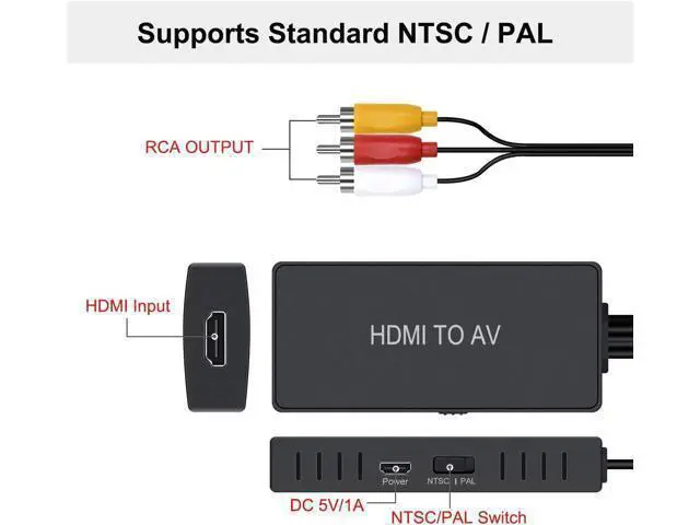 Alt view image 4 of 7 - HDMI to RCA converter, HDMI to composite video to audio converter adapter, HDMI to AV, support for Xbox, Switch, TV Stick, Blu-ray, DVD player, PAL/NTSC