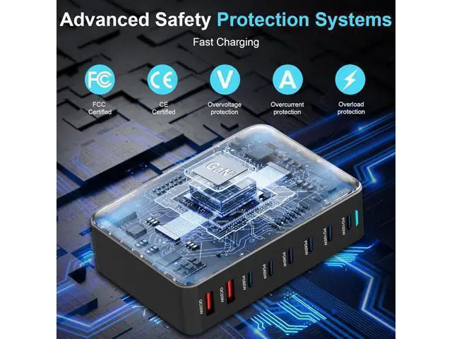 Alt view image 3 of 7 - 500W USB C Fast Charger Block, 8-Port USB Charging Station, GaN III. Pro Dual 100W PD PPS Port Fast Charging Station for Multiple Devices, Laptop Wall Charger Compatible with MacBook/iPhone 16/iPad an