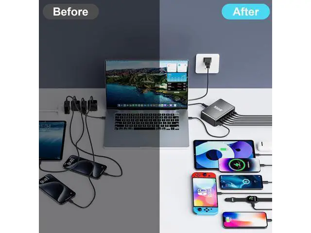 Alt view image 5 of 7 - 500W USB C Fast Charger Block, 8-Port USB Charging Station, GaN III. Pro Dual 100W PD PPS Port Fast Charging Station for Multiple Devices, Laptop Wall Charger Compatible with MacBook/iPhone 16/iPad an