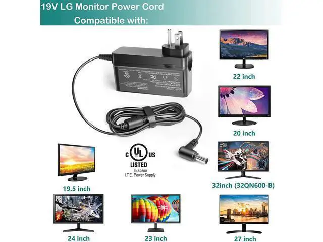 Alt view image 2 of 7 - AC Adapter for LG LED LCD 19 22 23 24 27 29 32" 34 " Ultra-Wide IPS Curved LED 4K Ultra HD Display ADS-25FSG-19 34UM69G-B 34UC79G 34UC99-W LG 32UD99 22LN4510 24M47VQ ADS-40FSG;LG PH450UG Project