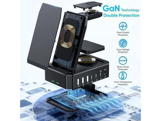 Alt view image 3 of 6 - 300W charging station for multi-device Apple, 10-in-1 wireless charger for iPhone, GaN III USB C 65W PD fast charging cradle base for MacBook, iWatch and Airpods (Apple only)