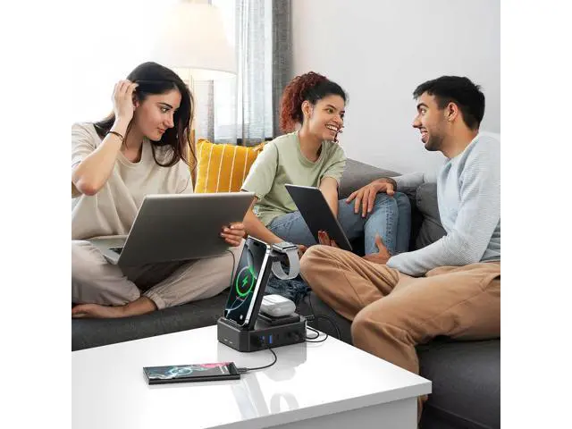 Alt view image 6 of 6 - 300W charging station for multi-device Apple, 10-in-1 wireless charger for iPhone, GaN III USB C 65W PD fast charging cradle base for MacBook, iWatch and Airpods (Apple only)
