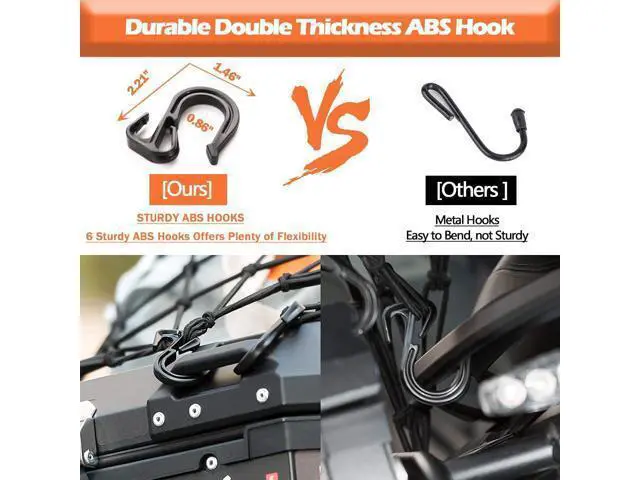 Alt view image 4 of 5 - Small cargo net 30" x 15", with thickened hooks that can be stretched to 60" x 30"| Natural latex core, tight 2" x 2" mesh heavy-duty bungee net, suitable for motorcycles, all-terrain vehicles, kayaks