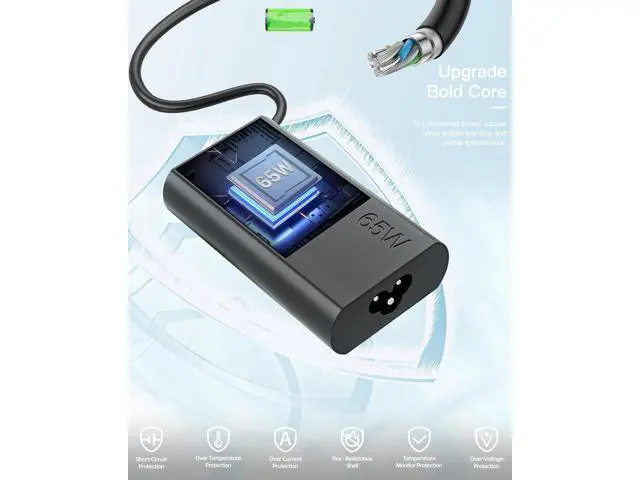 Alt view image 3 of 7 - 2025 New Slim 65W USB C Laptop Charger Compatible Lenovo Thinkpad/Yoga/Chromebook Computer Type C Fast Charging Power Cable AC Adapter