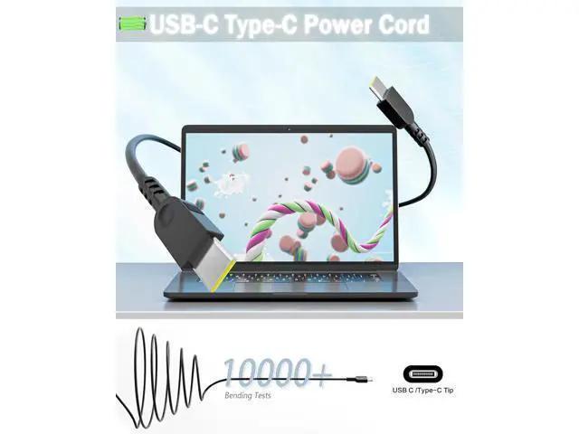 Alt view image 4 of 7 - 2025 New Slim 65W USB C Laptop Charger Compatible Lenovo Thinkpad/Yoga/Chromebook Computer Type C Fast Charging Power Cable AC Adapter
