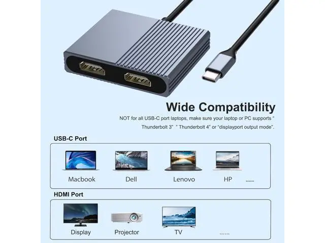 Alt view image 4 of 7 - Laptop Docking Station Dual Monitor, USB C Docking Station for Dell/HP/Lenovo/Mac, Dual HDMI Adapter for 2 Monitors, USB Type-C Hub with USB3.0/PD, USB C to Dual HDMI Adapter