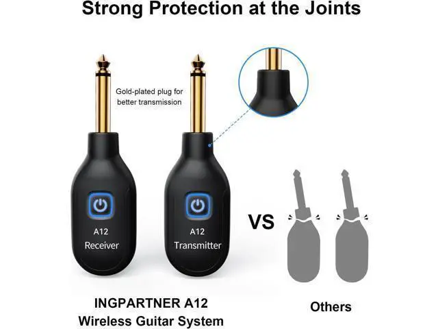 Alt view image 2 of 7 - A12 Wireless Guitar Transmitter Receiver - 2.4GHz System, 24-bit 48KHz Audio, 100-Foot Range, No Latency, Rechargeable, Easy Pairing of Electric Guitar and Bass - Black