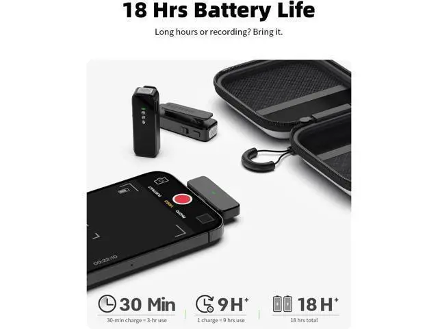 Alt view image 3 of 6 - Wireless Lavalier Microphone for iPhone with Noise Cancellation, 100-Foot Transmission, 18-Hour Battery Life, Wireless Lavalier Microphone for Video Recording