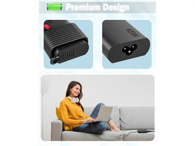 Alt view image 6 of 7 - 2025 New Slim 65W USB C Laptop Charger Compatible Lenovo Thinkpad/Yoga/Chromebook Computer Type C Fast Charging Power Cable AC Adapter