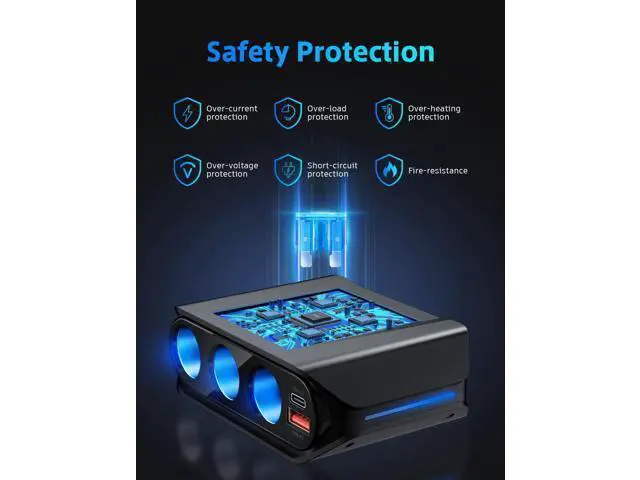 Alt view image 2 of 7 - 7-in-1 Cigarette Lighter Ignition Splitter, 180W (192W max) with Dual PD 36W/QC3.0 Fast Charging (3.7FT Cable) 12V/24V Independent Switching and LED Voltage Display