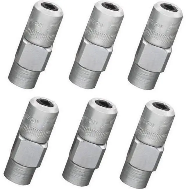 Main image of Grease gun connectors, grease gun heads, heavy-duty grease connectors for handheld and most pneumatic grease guns, standard nozzles, NPT, 1/8 inch, 6 assemblies