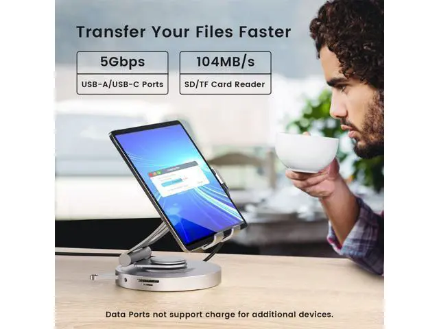 Alt view image 3 of 7 - USB C Hub for Ipad Pro Docking Station, 8-in-1 Swivel Folding Type-C Tablet Holder with 4k HDMI, USB C 3.0 Data Port, 2*USB A 3.0,100W PD Charging, 3.5mm Auxiliary for Ipad Pro/Phone 15/Galaxy Tab
