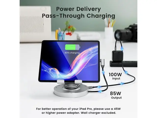 Alt view image 5 of 7 - USB C Hub for Ipad Pro Docking Station, 8-in-1 Swivel Folding Type-C Tablet Holder with 4k HDMI, USB C 3.0 Data Port, 2*USB A 3.0,100W PD Charging, 3.5mm Auxiliary for Ipad Pro/Phone 15/Galaxy Tab