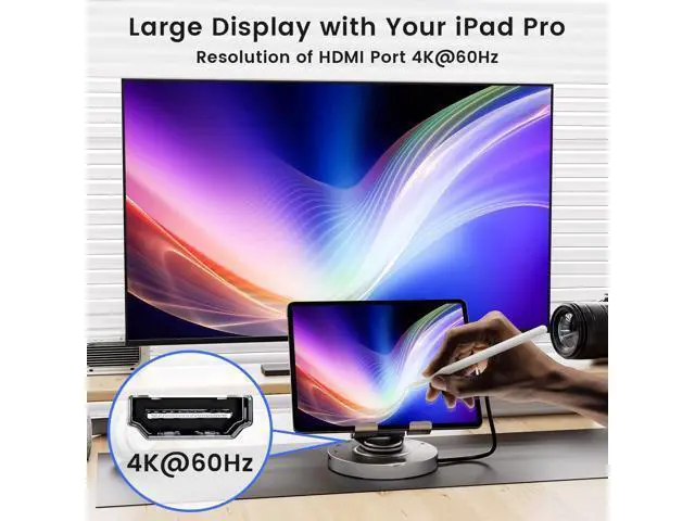 Alt view image 7 of 7 - USB C Hub for Ipad Pro Docking Station, 8-in-1 Swivel Folding Type-C Tablet Holder with 4k HDMI, USB C 3.0 Data Port, 2*USB A 3.0,100W PD Charging, 3.5mm Auxiliary for Ipad Pro/Phone 15/Galaxy Tab