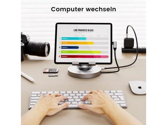 Alt view image 4 of 7 - USB C Hub for Ipad Pro Docking Station, 8-in-1 Swivel Folding Type-C Tablet Holder with 4k HDMI, USB C 3.0 Data Port, 2*USB A 3.0,100W PD Charging, 3.5mm Auxiliary for Ipad Pro/Phone 15/Galaxy Tab