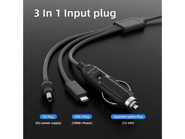 Alt view image 2 of 6 - 32.8ft Mini 3-in-1 DC Power Cord, 100W+ USB C 12-24V Cigarette Lighter Plug and DC Male Power Cord for Mini, Plug and Play Mini Accessories 10M
