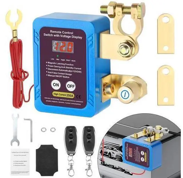 Main image of 250A 12V Remote Battery Disconnect Switch, Upgraded Smart Voltage Cut-Off Switch with LED Voltage Display, Anti-Theft Security Switch for Car, Truck, and RV Batteries (Vertical or Horizontal Installat