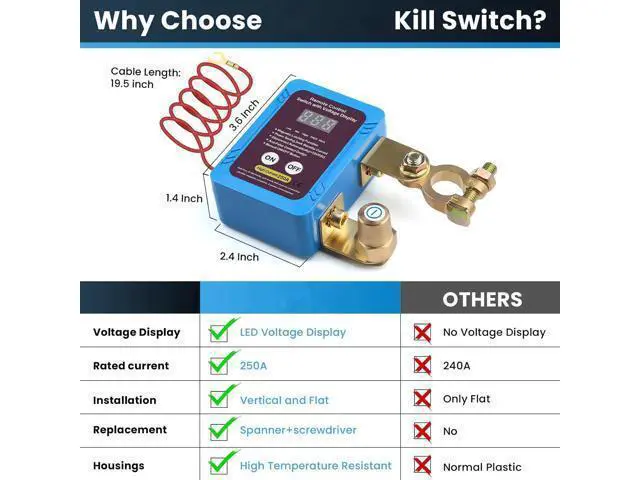 Alt view image 6 of 7 - 250A 12V Remote Battery Disconnect Switch, Upgraded Smart Voltage Cut-Off Switch with LED Voltage Display, Anti-Theft Security Switch for Car, Truck, and RV Batteries (Vertical or Horizontal Installat
