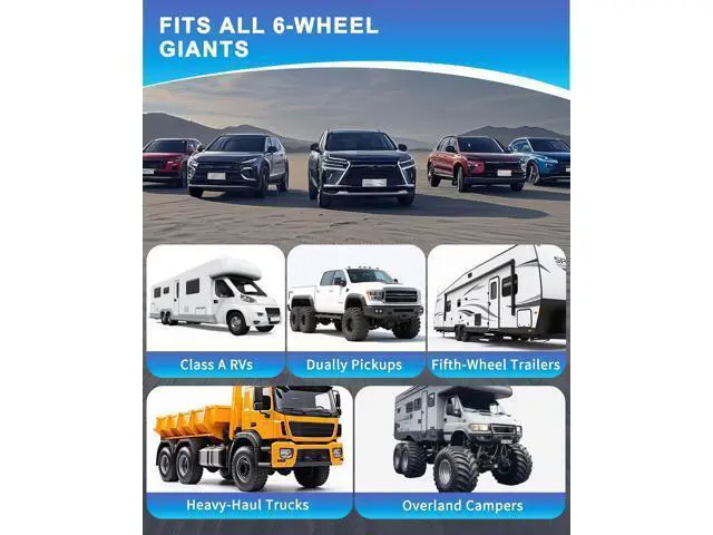 Alt view image 7 of 7 - Six-wheel RV tire pressure monitoring system (TPMS) - 6 sensors and 6 alarm modes | 0 - 144 PSI ± 1.5 PSI, solar/USB charging | For Dually trucks and heavy trailers