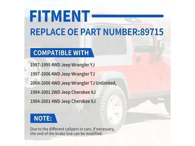 Alt view image 3 of 7 - 89715 Stainless Steel Brake Lines, Front and Rear Extended Brake Lines (89702 and 89703), for 4- to 6-inch lifts, compatible with 19872006 4WD Jeep Wrangler TJ, YJ, and XJ models, and 19842001 2WD/4