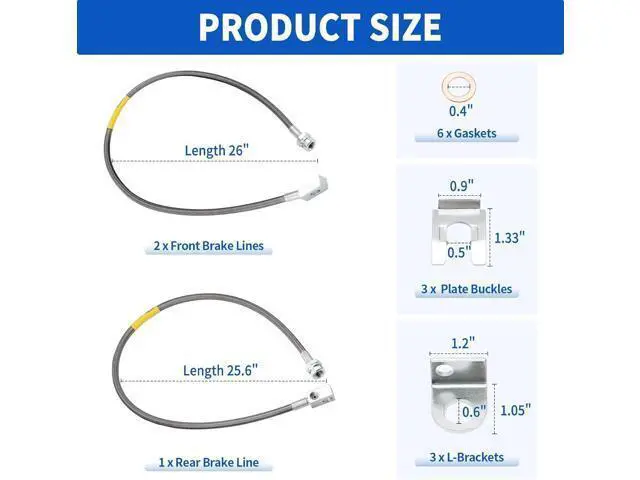 Alt view image 5 of 7 - 89715 Stainless Steel Brake Lines, Front and Rear Extended Brake Lines (89702 and 89703), for 4- to 6-inch lifts, compatible with 19872006 4WD Jeep Wrangler TJ, YJ, and XJ models, and 19842001 2WD/4