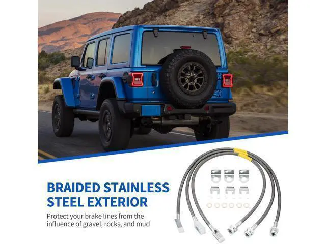 Alt view image 7 of 7 - 89715 Stainless Steel Brake Lines, Front and Rear Extended Brake Lines (89702 and 89703), for 4- to 6-inch lifts, compatible with 19872006 4WD Jeep Wrangler TJ, YJ, and XJ models, and 19842001 2WD/4