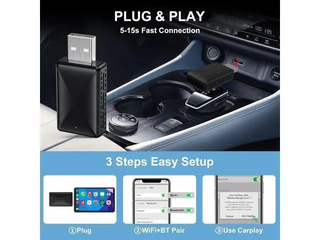 Alt view image 6 of 7 - 2-in-1 Wireless Carplay Adapter, Plug and Play Magic Link Carplay Stable and Fast Connection, Convert Factory Wired to Wireless Carplay Dongle/Android Car Adapter for 2016+ Cars, iPhone iOS 9+