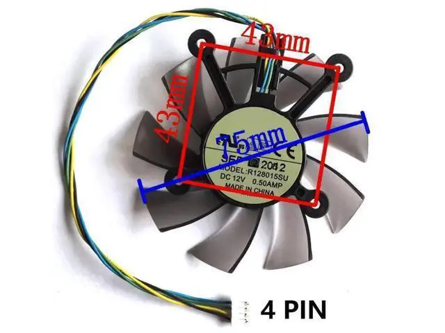Alt view image 4 of 6 - Graphics Card Cooling Fans Suitable forASUS R9 250X GTX 460 550 550TI 650 750 HD 6850 7770 7850 EAH 5830 8600 9800 Series Desktop R128015BU 75mm 12V 0.5A 4Pin Video Card Cooler Fans GPU Fan