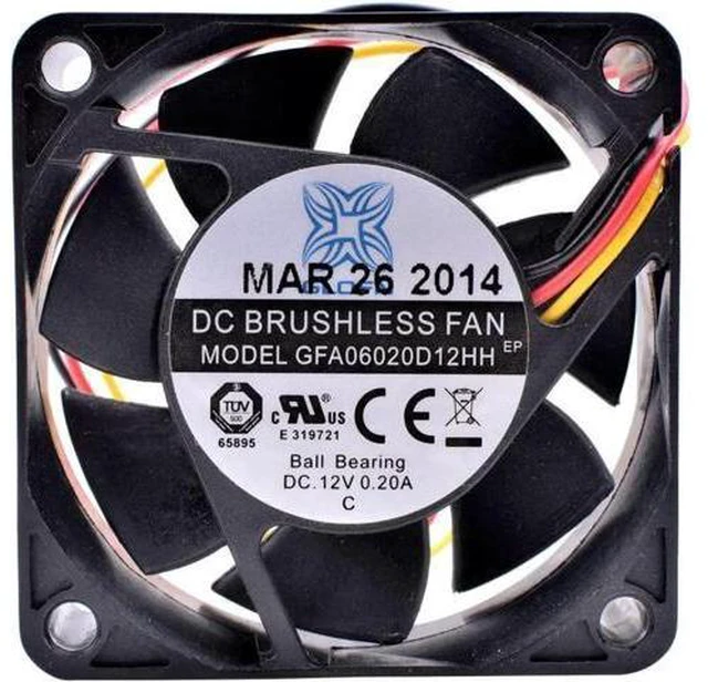 Alt view image 2 of 4 - GFA06020D12HH 6cm 60mm fan 60x60x20mm 6020 12V 0.20A 3-wire speed monitoring double ball bearing large air volume cooling fan