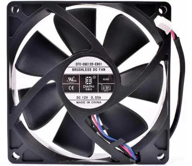 Alt view image 3 of 4 - DWPH EFC-09E12D-ER01 9cm 9025 92x92x25mm 92mm fan 12V 0.55A power inverter cooler cooling fan