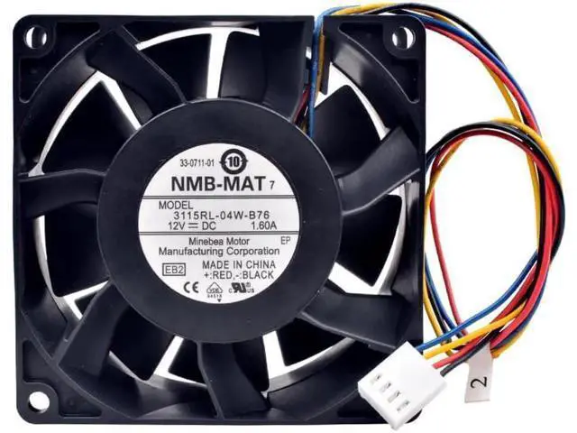 Alt view image 3 of 5 - 3115RL-04W-B76 80mm fan 8cm 80x80x38mm DC12V 1.60A 4 lines High speed cooling fan for server case