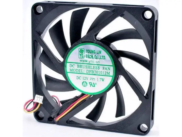 Alt view image 4 of 5 - DFB701012M 7cm 70mm fan 70x70x10mm DC12V 1.7W 3 wires, double ball bearings, cooling fan for chassis power supply CPU