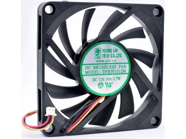 Alt view image 2 of 5 - DFB701012M 7cm 70mm fan 70x70x10mm DC12V 1.7W 3 wires, double ball bearings, cooling fan for chassis power supply CPU