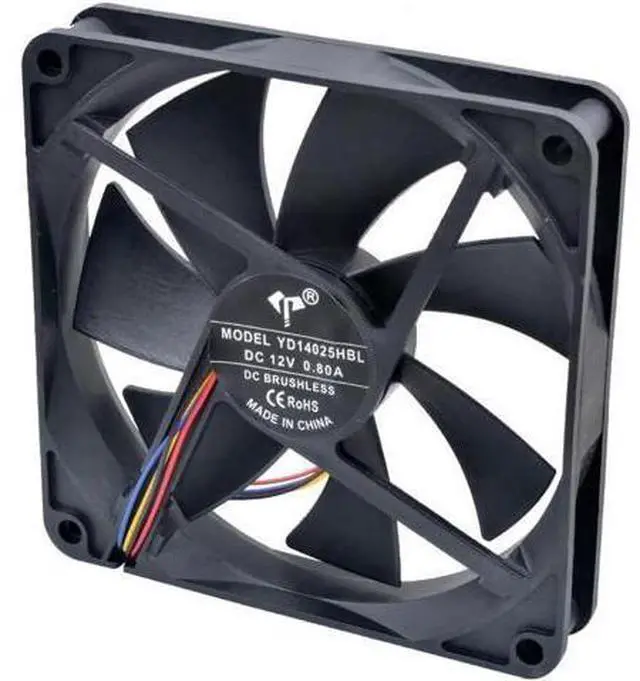 Alt view image 2 of 5 - YD14025HBL 14cm 140mm fan 140x140x25mm DC12V 0.80A 4pin pwm high airflow cooling fan for case power supply