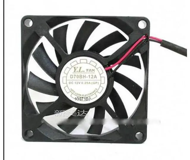 Main image of for Y.L. FAN D70BH-12A 7010 Ball Bearing Cooling fan with 12V 0.25A 70*70*10mm 2 Wires 2Pins Connctor