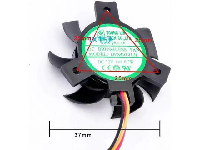 Alt view image 3 of 3 - DFS401012L Diameter 37mm, hole pitch 25x25x25mm DC12V 0.7W 3 wires, cooling fan for soft router heat sink aluminum fins
