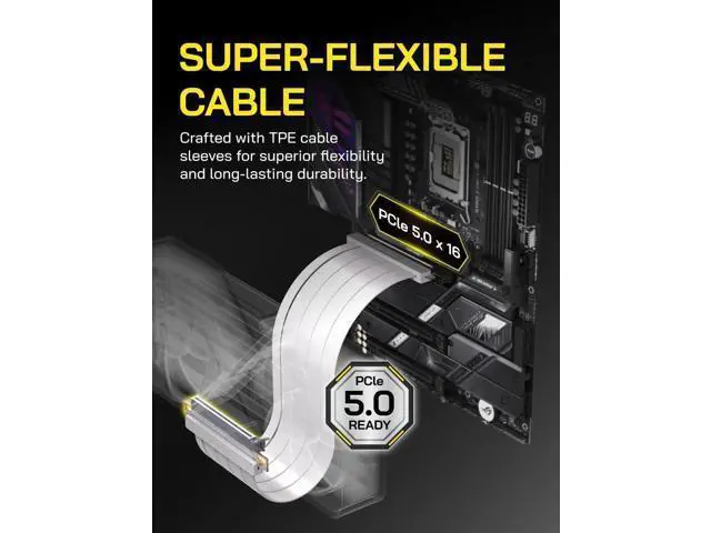 Alt view image 4 of 7 - 20cm White Straight PCIe 5.0 X16 Riser Cable, 128GB/s High Bandwidth GPU Extension Cord, Vertical GPU Mount Cable Compatible with RTX 50/40 & RX 9000/7000 Series, Backward PCIe 4.0/3.0